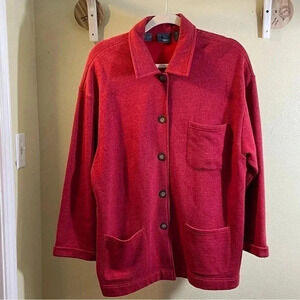 Vtg Liz Wear Cardigan Sweater Jacket Soft Shell Fleece Inside Red Pockets Size M